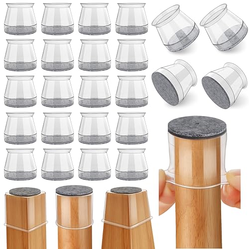24 Pcs Chair Leg Floor Protectors Round, Silicone Felt Furniture Leg Pads Caps Covers for Hardwood Floors (Fit 15/16" to 1-5/16") - color: Clear, size: Round M