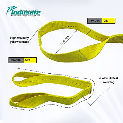 2" x 9’Rigging Moving Straps Lifting Sling Tree Saver Recovery Straps Twisted Eye Web Sling 3100lbs Vertical Capacity - color: Yellow - Vertical Capacity 3100LBS, size: 9ft