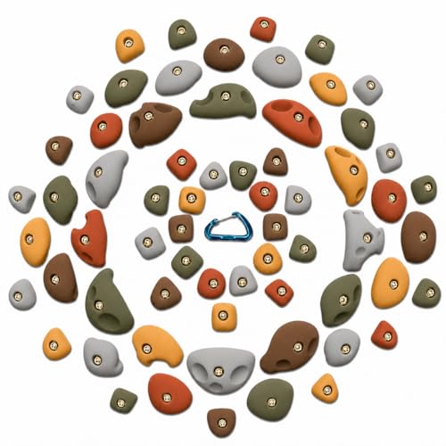 Atomik Climbing Holds 65 Pack Set 2 Equips an 8'x8' Wall Bolt-on Climbing Holds - color: Assorted Earth Tones (Rust, Gold, Gray, Brown, Moss Green)