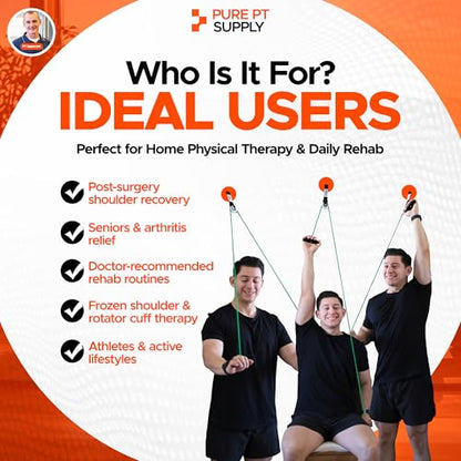 PurePT Premium Shoulder Pulley for Physical Therapy - Premium Nylon & Strong Handles | Free Expert-Guided Workouts | Over-the-Door Pulley for Shoulder Rehab | Easy Set-Up Pulleys for Shoulder Rehab
