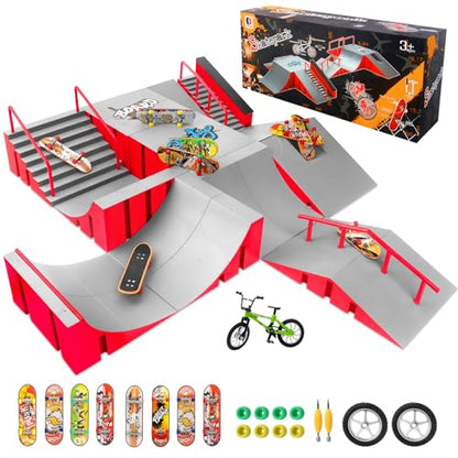 CS COSDDI Finger Skateboard Park Kits,14 in 1 Skateboard Finger Toys with 8 Finger Skateboards & 14 Skatepark Deck Ramp,Finger Bike for Boys or Girls Gift,Mini Finger Skateboards Ramp Accessories Set - color: Style -1810-12a
