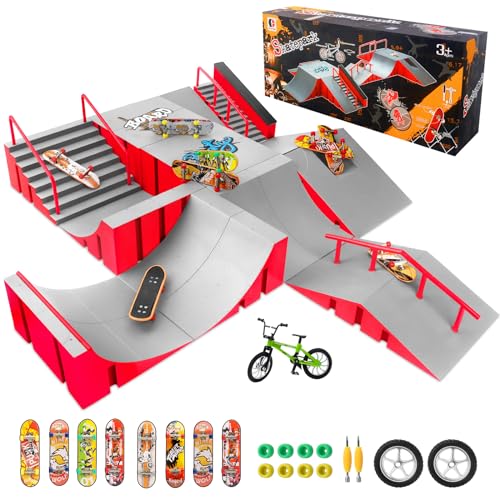 CS COSDDI Finger Skateboard Park Kits,14 in 1 Skateboard Finger Toys with 8 Finger Skateboards & 14 Skatepark Deck Ramp,Finger Bike for Boys or Girls Gift,Mini Finger Skateboards Ramp Accessories Set - color: Style -1810-12a