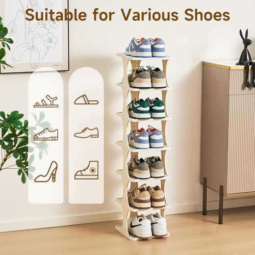 UFORU Vertical Shoe Rack 6 Tier,Narrow Free Standing Shoe Organizer | Shoe Shelf for Dorm,Narrow Shoe Rack for Closet,Entryway,Tall Stackable Plastic Shoe Organizer for Small Spaces,Easy Assembly