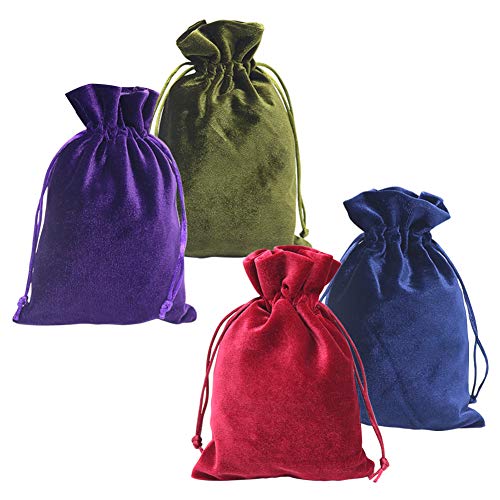 HRX Package Soft Velvet Gift Bags, 5.1x7.8 inch Velvet Drawstring Pouches for Tarot Rune Jewelry Crystal 4 Pack - color: Red, Moss Green, Navy Blue, Purple