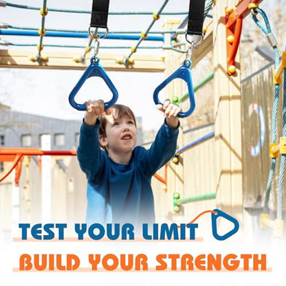 LadyRosian Trapeze Bar Swing Monkey Bars Hanging Ninja Rings Warrior Slackline Obstacle Course Kits for Kid Playground Equipment Accessories (Blue) - color: Blue