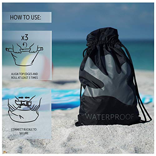 geckobrands Embark 10L Drawstring Backpack – Waterproof, Lightweight Dry Bag for Beach, Hiking, and Light Water Activities - color: Navy/Neon Green