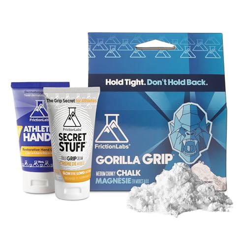 Friction Labs Chalk & Recovery Bundle – Secret Stuff Alcohol-Free Liquid Chalk, Gorilla Grip Loose Chalk (2.5oz) & Athletic Hands Cream – Grip Support & Skin Repair for Climbing, Lifting, Gymnastics