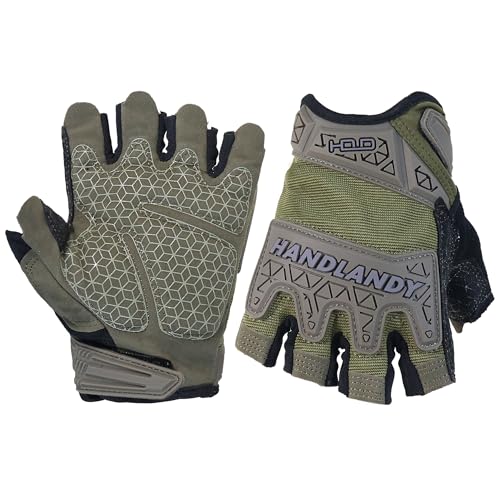 HANDLANDY Tactical Fingerless Impact Gloves for Men, Padded Grip Half Finger Work Gloves, Utility Trucker Driver Gloves (Army Green, X-Large (Pack of 1)) - color: Army Green, size: X-Large (Pack of 1)