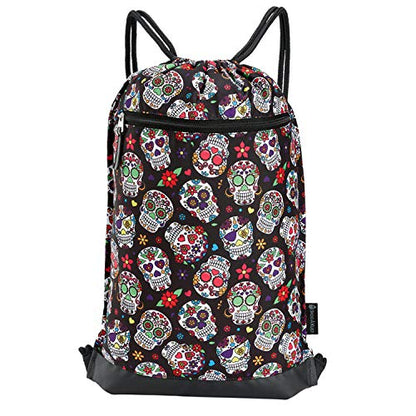 Skog Å Kust GymSak | Patented 2-in-1 Drawstring Cinch Bag with Removable Waterproof Dry Bag | Sugar Skulls - color: Sugar Skulls