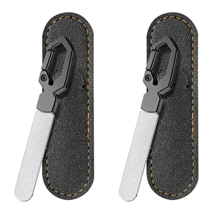 Metal Nail File with Keychain Handle, Stainless Steel Double-Sided Grit Fingernail File with Leather Case, Portable Nail Filer for Home, Travel & Gift Use - size: 2 Pack 3.6 in Gunmetal Keychain