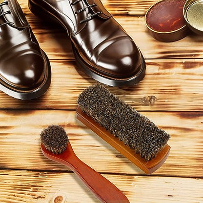 Shoe Brush, Shoe Cleaning Brush, 2 Pieces Horsehair Shoe Brush, Boot Brush, Horse Hair Brush for Leather, Shoe Brushes for Cleaning, Leather Shoes Boot Cleaning Brush Care Clean Dauber Applicators