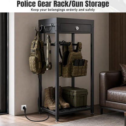 Police Gear Rack with Built-in Power Strip, Tactical Gear Organizer Stand for Duty Belt, Police Vest, Body Armor, Plate Carrier, Helmet Storage, Heavy Duty Gear Rack - size: Freestanding w/Combination Lock