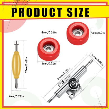 Zhehao 8 Pcs Fingerboard Bearing Wheels Standard Fingerboard Tool CNC Lathed Bearing Wheels Screwdriver and 2 Pcs Nut Driver for 34 mm Wide Decks Finger Skateboard Trucks (Red) - color: Red
