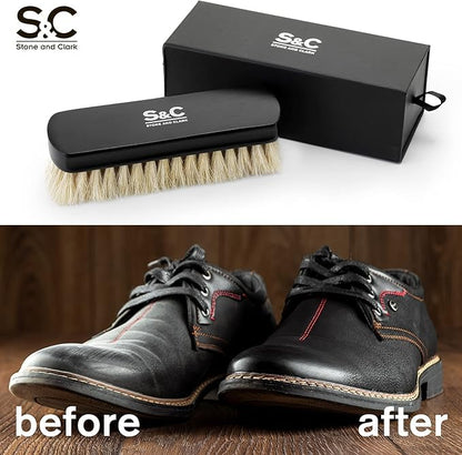 Premium Horsehair Shoe Polish Brush – Handcrafted Beechwood Shoe Brush for Shine and Buffing – Luxurious Shoe Shine Brush with Soft Horsehair Bristles (Black/White) - color: Premium Black and White