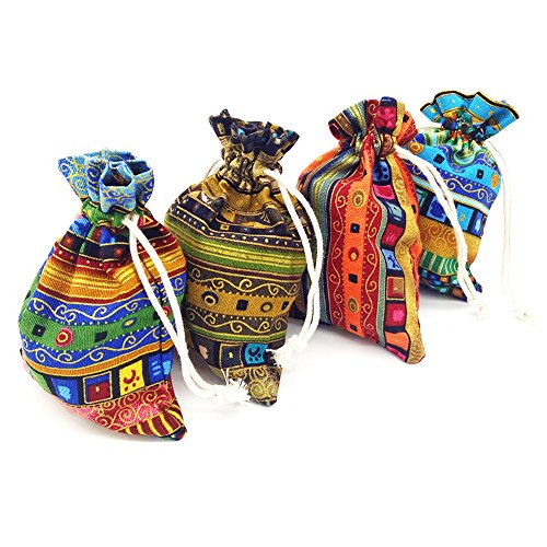 12pc Egyptian Style Jewelry Coin Pouches Aztec Print Drawstring Gift Bag | Party Accessories Brocade Cotton Sachet Candy Present Pouch Travel Purse Ethnic (12) - color: Egypt 12