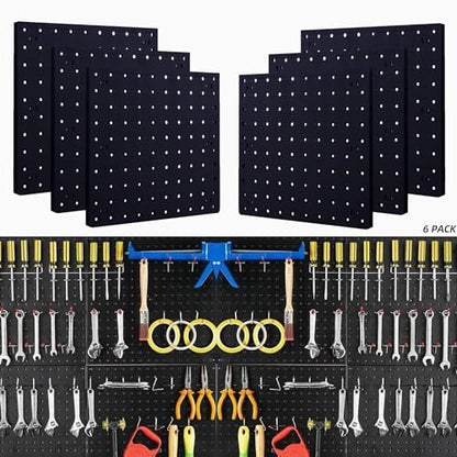 Peg Board, 6Pcs Pegboard Wall Organizer Panels Black Pegboard Wall Mount, ABS Pegboard for Home, Craft Room, Garage, Kitchen, Workshop, Tool Organization, 10 * 10in Peg Boards. (No Hooks and Bins). - size: Black Peg Board- 6Pcs