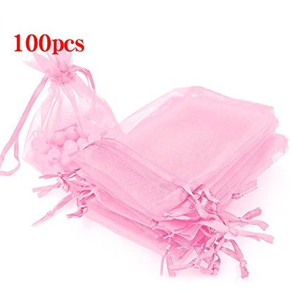 Boshen 100/200PCS Organza Gift Candy Sheer Bags Mesh Jewelry Pouches Drawstring Bulk for Wedding Party Favors Christmas (3" X 4"(100PCS), Pink) - color: Pink-3" X 4"(100PCS)