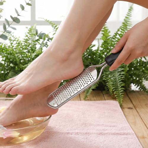 Professional Foot Rasp Callus Remover Set - 2 Stainless Steel Pedicure Files with 12 Replacement Blades (Coarse & Fine Grit) for Dead Skin Removal, Home Salon Foot Care