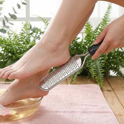 Professional Foot Rasp Callus Remover Set - 2 Stainless Steel Pedicure Files with 12 Replacement Blades (Coarse & Fine Grit) for Dead Skin Removal, Home Salon Foot Care
