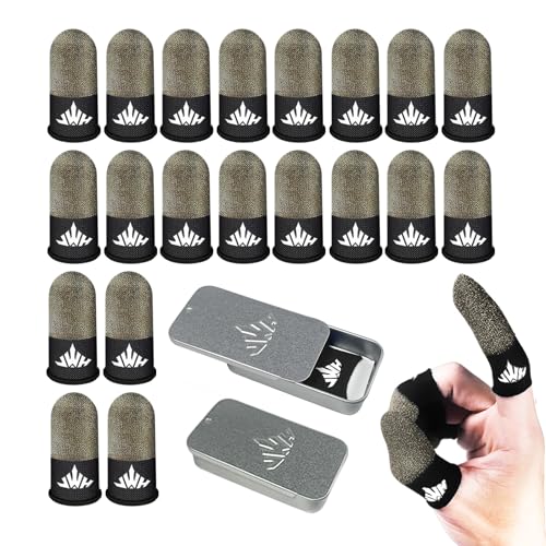 Jwh 20 Pack Mobile Phone Gaming Finger Sleeves with 2 Pcs Storage Box Ultra Thin Pure Silver Fiber Silky Gaming Accessory Thumb Sleeve for Pubg Guantes para Dedales Dedos Gamer Finger Gloves Cots - color: Black silver（20pack,Storage box）