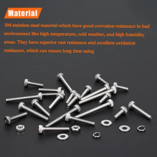 HELIFOUNER 560 Pieces M2 x 4mm /6mm /8mm /10mm /12mm /16mm /20mm, Hex Socket Head Cap Screws Bolts Washers Nuts Kit, 304 Stainless Steel - size: M2, style: Hex Socket Head Cap