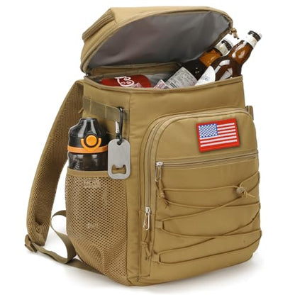 25L Insulated Cooler Backpack Water-Resistant Molle Cooler Bag for Camping | 25L Large Capacity Tactical Cooler Backpack Bag with Compartment Insulation Water-Resistant & Leakproof Durable & Comfortable - color: Brown