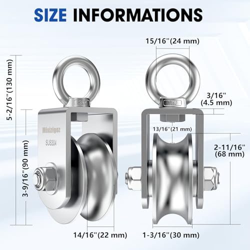 U Type Swivel Pulley Block, 304 Stainless Steel Pulleys for Wire Rope Cable Lifting, DIY Gym Equipment Part, Clothesline, Hoist - Waterproof Sturdy 360 Degree Rotating Wheel (68 mm, 1) - style: 68 mm