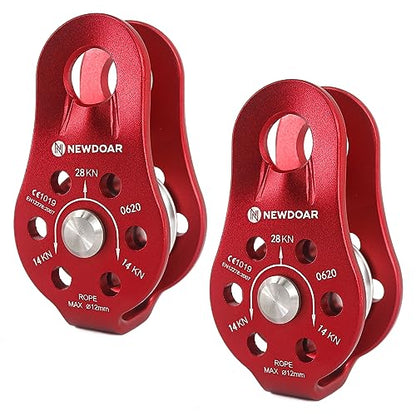 Fixed Plate Micro Pulley,28KN CE Certified General Purpose Small Aluminum Rope Pulleys for Climbing/Aloft Work/Rappelling/Rescue Etc - color: Pack of 2(28KN Pulley Red)