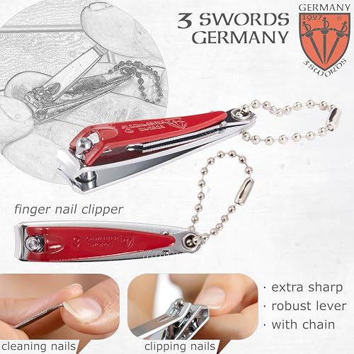 3 Swords Germany – Brand Quality fingernail & toenail Clipper, Manicure, Pedicure Nail Care by with Metal Nail File and case, red Edition - color: Red