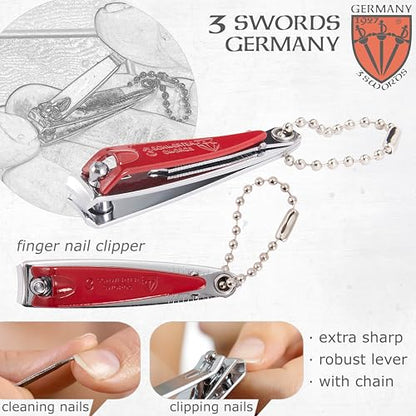 3 Swords Germany – Brand Quality fingernail & toenail Clipper, Manicure, Pedicure Nail Care by with Metal Nail File and case, red Edition - color: Red