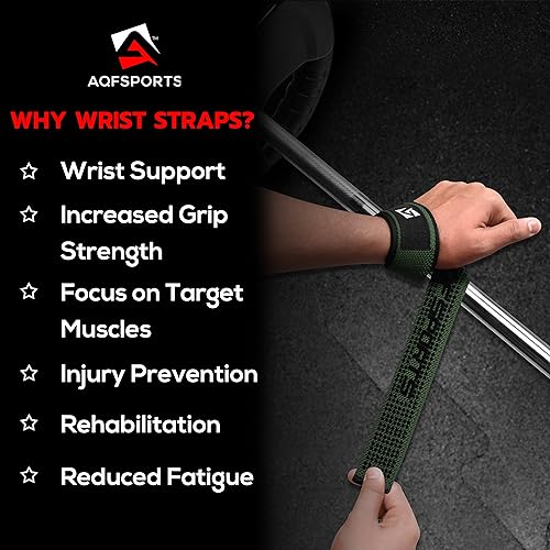 AQF Weight Lifting Straps, Padded Cotton Gym Wrist Straps for Deadlifts | 23" Extra-Long, Heavy-Duty Webbing, 5mm Neoprene Cushioning, Open-Loop Design, Sold as Pair, Ideal for Rows & Pull Workout - color: M/Green Gel Grip