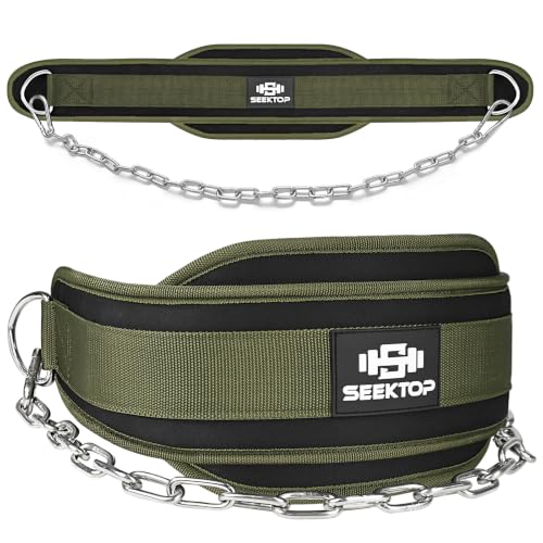 Seektop Dip Belt With Chain for Weightlifting - Neoprene Waist Belt for GYM Workout, Pull Ups, Crossfit, Weight Lifting, Squat, Training, Fitness - for Men & Women - color: Green