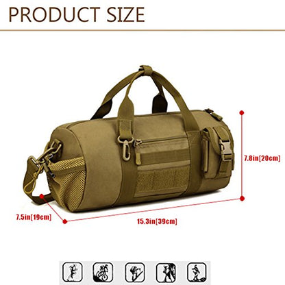 Huntvp Small Tactical Duffle Bag MOLLE Handbag Gear Military Travel Carry On Shoulder Bag Small Valise - color: Brown
