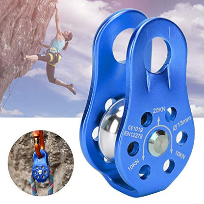 20KN Small Rope Pulley, Rock Climbing Pulley with Ball Bearings for Rock Climbing, Traction, Transportation, and More - color: Blue