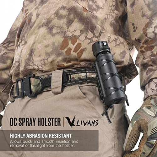LIVANS OC Spray Holster for Duty Belt, Pepper Spray Holder Police Duty Tactical Pepper Spray Holsters with Elastic Rope Tightened OC Holster for MK3 MK4 or 1.4"-1.5" Diameter Canister | Police Duty Tactical Pepper Spray Holsters with Elastic Rope Tightene