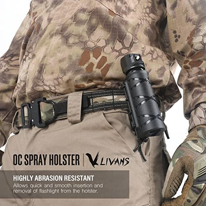 LIVANS OC Spray Holster for Duty Belt, Pepper Spray Holder Police Duty Tactical Pepper Spray Holsters with Elastic Rope Tightened OC Holster for MK3 MK4 or 1.4"-1.5" Diameter Canister | Police Duty Tactical Pepper Spray Holsters with Elastic Rope Tightene