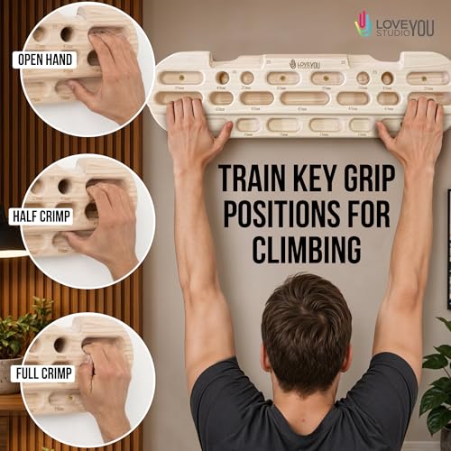 Hangboard Rock Climbing Fingerboard Training - Wooden Climbing Hang Board with Finger Pockets Multiple Depths Dual Slopes - Board Trainer for Pull Ups Grip Strength Endurance