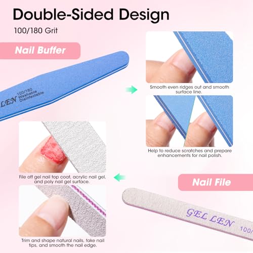 Gellen Nail Care Kit with 10PCS Manicure Tools: Nail Strengthener Sakura | 2Pcs Nail File & Buffer 100/180, Cuticle Pusher Pen, Cuticle Oil & Remover, Fork | Nail Clipper & Brush