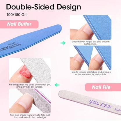 Gellen Nail Care Kit with 10PCS Manicure Tools: Nail Strengthener Sakura | 2Pcs Nail File & Buffer 100/180, Cuticle Pusher Pen, Cuticle Oil & Remover, Fork | Nail Clipper & Brush