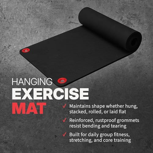SPRI Hanging Exercise Mats for Gyms, Closed-Cell Foam Yoga & Fitness Mats with Grommets, Thick Workout Mats for Studios & Group Fitness Classes - color: 56" L x 23" W x 3/8" (Black)