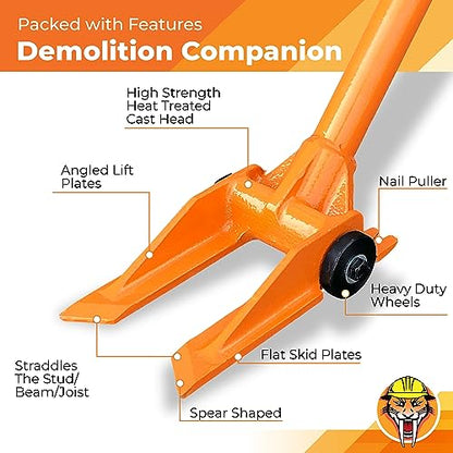 60” Demolition Pry Bar & Crowbar – Round Handle Wrecking Bar for Ceiling & Wall Demo – Heavy Duty Nail Puller Tool for Contractors, Firefighters & Home Renovations - size: 60" Round