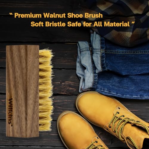 Wilkins Shoe Brushes for Cleaning - Hog's Hair Soft Bristle Shoe Cleaning Brush for Leather, Fabric and Suede Brush