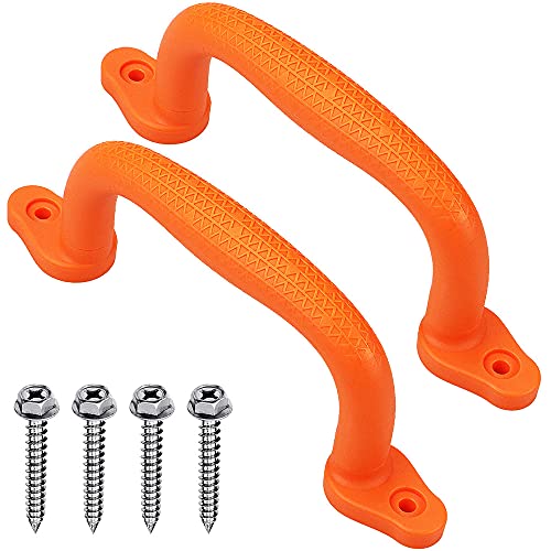 SELEWARE Orange Playground Safety Handles 2Pcs Kids Playground Grab Handles | Non-Slip Durable Plastic Handle Indoor Outdoor Playset Handle for Playhouse, Treehouse, Climbing Frame, Jungle Gym, Swing Set - color: Orange Red (2 Pack)