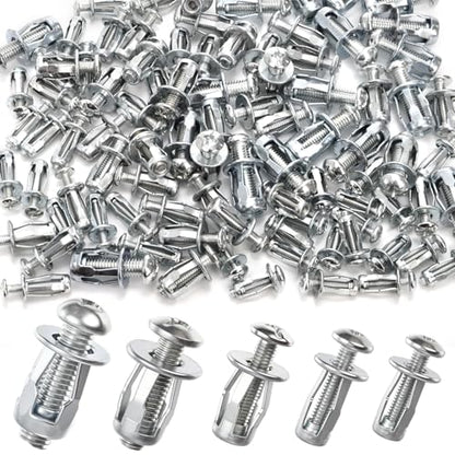 100 Pcs Expansion Screw Petal Nut, M4 M5 M6 M8 Hollow Wall Anchors Nuts Kit with Screws, Steel Drywall Anchors Jack Nuts for Sheet Metal, Gypsum Board, Thin Panels & DIY Projects