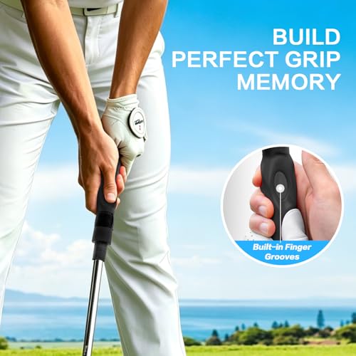 3-in-1 Golf Swing Trainer with Silicone Grip Trainer, Arm Band & Impact Tape, Golf Training Aid System for Beginners & Tempo Training for Advanced, Click Feedback, Arm Connection, Right-handed only.