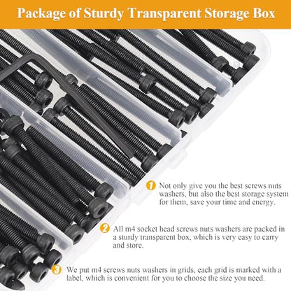 185 Pieces M4 x 30/35/40/45/50mm Hex Socket Head Cap Screws Nuts Washers Set Black, Sutemribor M4 Long Screws, M4 Black Screws Nuts Washers Assortment Kit, 12.9 Grade Alloy Steel, Fully Threaded - size: M4 x 30/35/40/45/50mm Kit, style: Socket Head