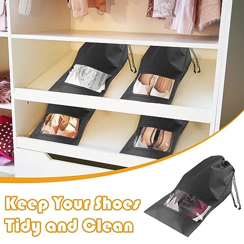 Large Black Travel Shoe Bags - 5 Pcs with Clear Window, Non-Woven Drawstring, 12.6" X 17.3" for Men Women - color: Black, style: 5 Pack