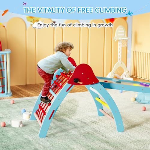 TOLEAD Pikler Triangle Set, Montessori Climbing Set, Climbing Toys for Toddlers 1-3 Inside, Foldable Baby Climbing Wooden Toys for Toddlers 1-6 Years