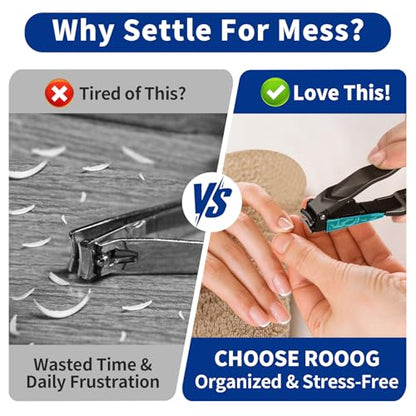 No Mess Nail Clippers with Catcher - Self-Collecting Fingernail & Toenail | Patented anti-splash catcher. Professional ultra-sharp stainless steel blades. Rust-resistant. Great for gifting & travel. - color: Champagne