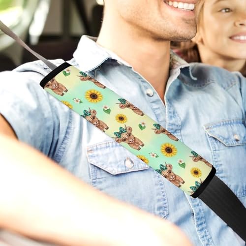 Soft Padded Car Seat Straps Shoulder Pads for Elderly Support, All Vehicles, 1 Pair Western Farm Animal Sunflower Teal Highland Cow Shoulder Protector Anti-Slip Pad - color: Pattern 1257